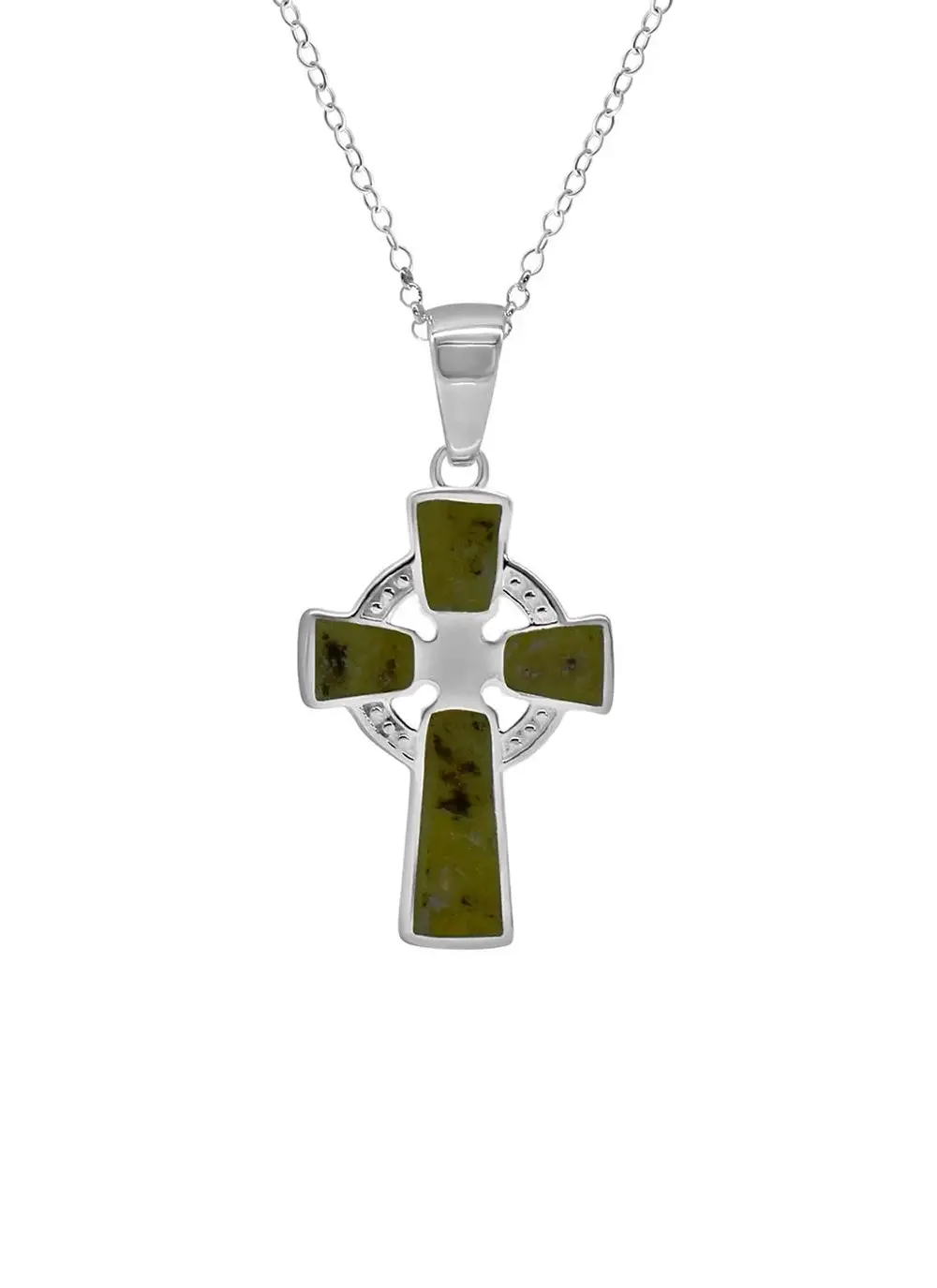 Only in Ireland Connemara Marble Stone Celtic Cross Pendant with Sterling Silver Chain